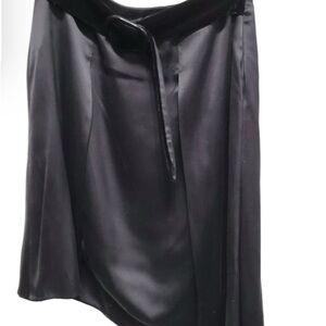 #75 Giorgio Armani Italy Vintage Black Silk Skirt Size 12 High Low Asymmetrical